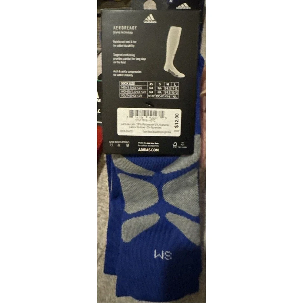 NEW ONE PAIR YOUTH ADIDAS  BASEBALL SOCKS OVER THE CALF COMPRESSION BLUE SMALL